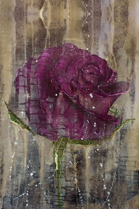 Purple rose on a textured brown background