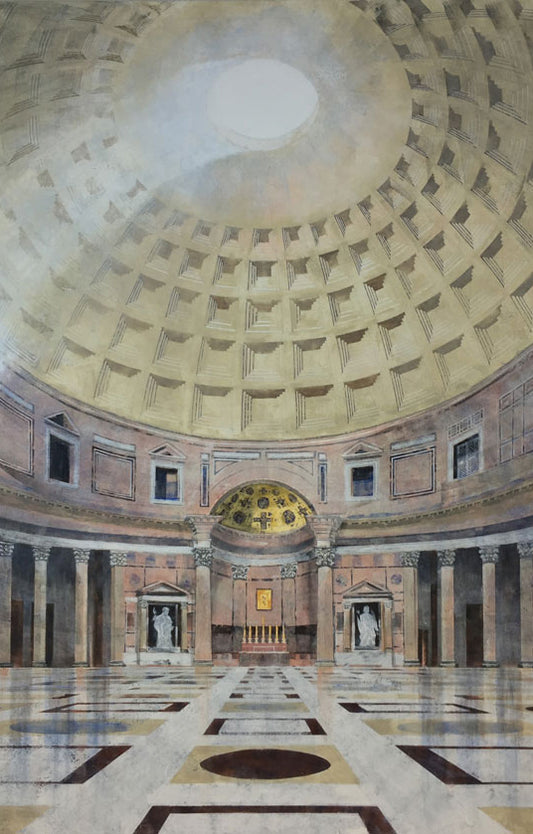 Interior of the Pantheon with its iconic dome in Rome, Italy.