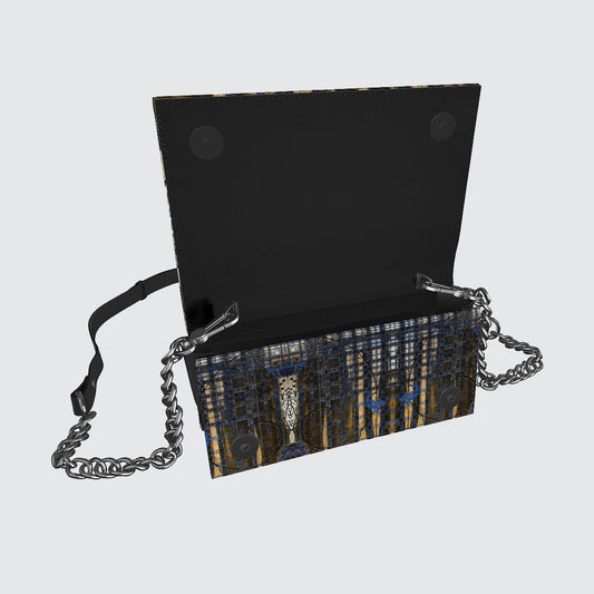 Leather Evening Handbag With Blue Koi And Tartan