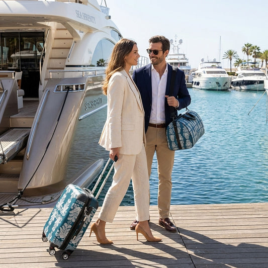 Suitcase - Cabin 55cm and 45cm - Damask On Teal