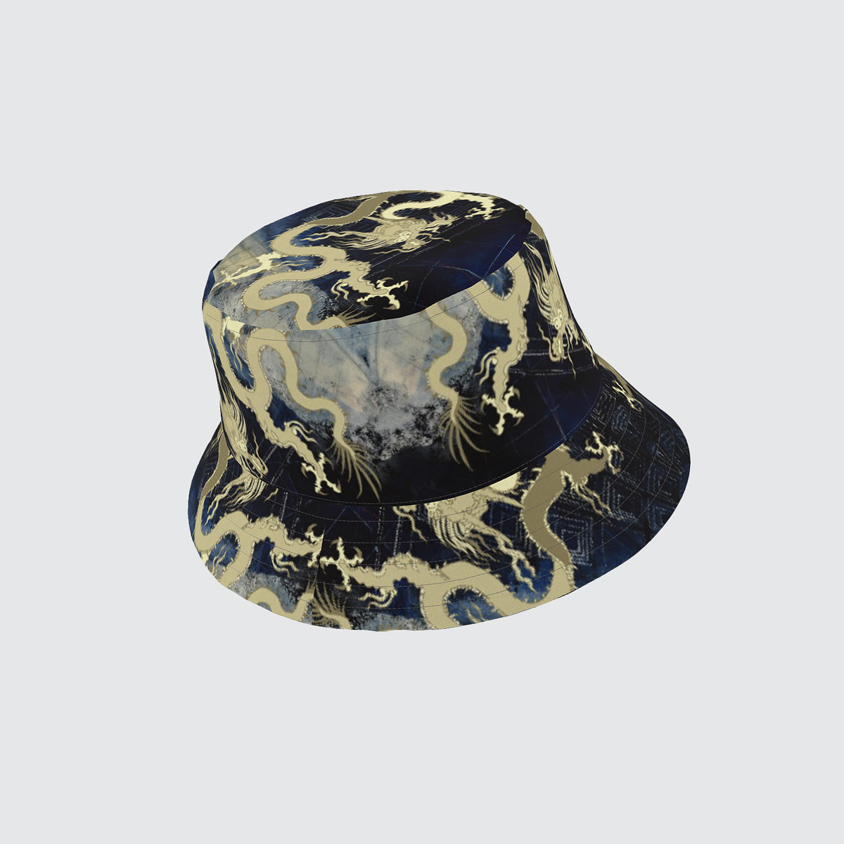 Bucket hat with dragon design.