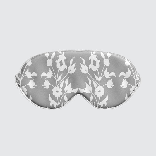 Silk Eye Mask - Grey with White Foliage