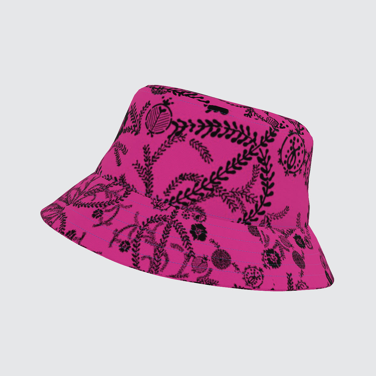 Bucket Hat - Bright Pink Bucket Hat with Black Foliage
