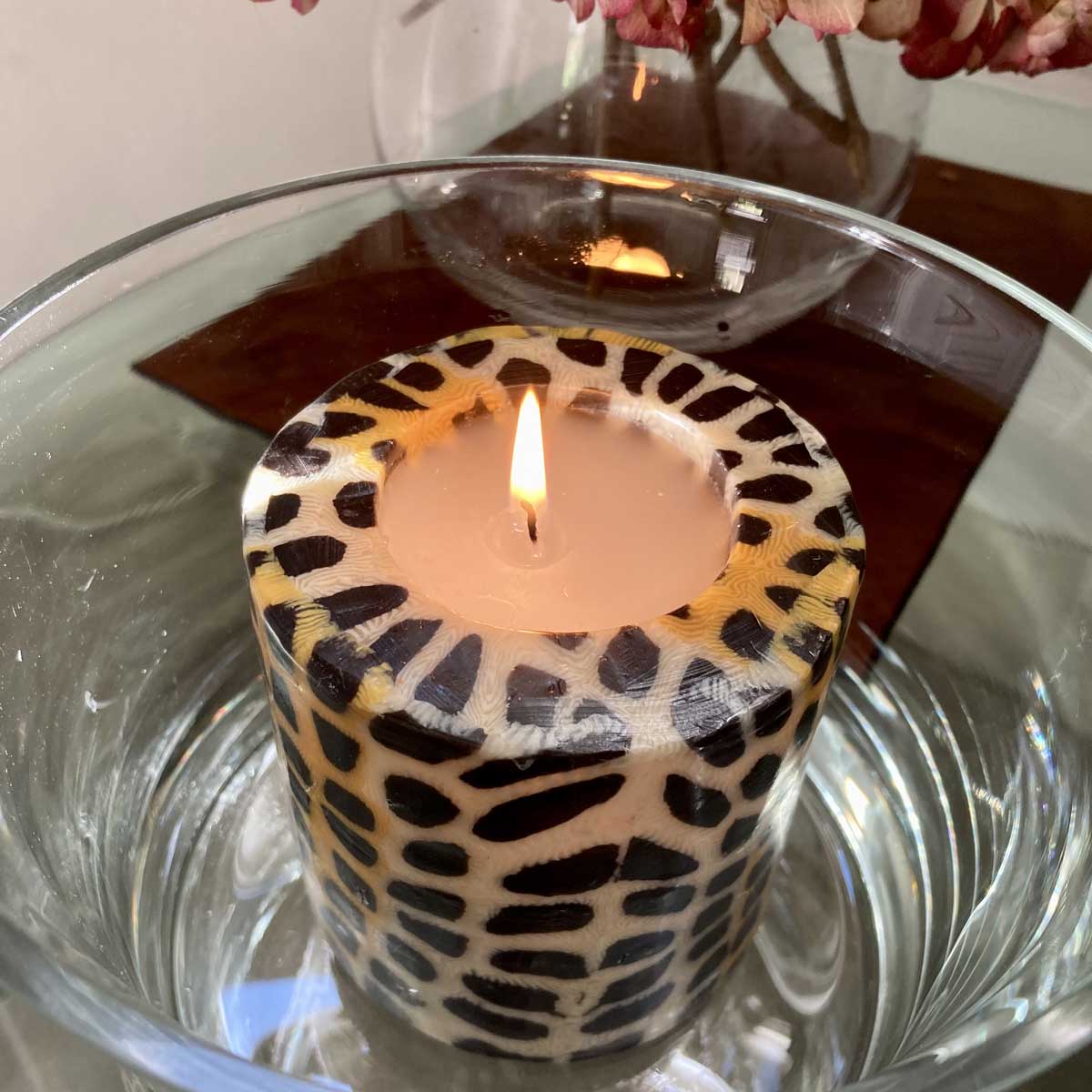 Cheetal animal print pillar candle