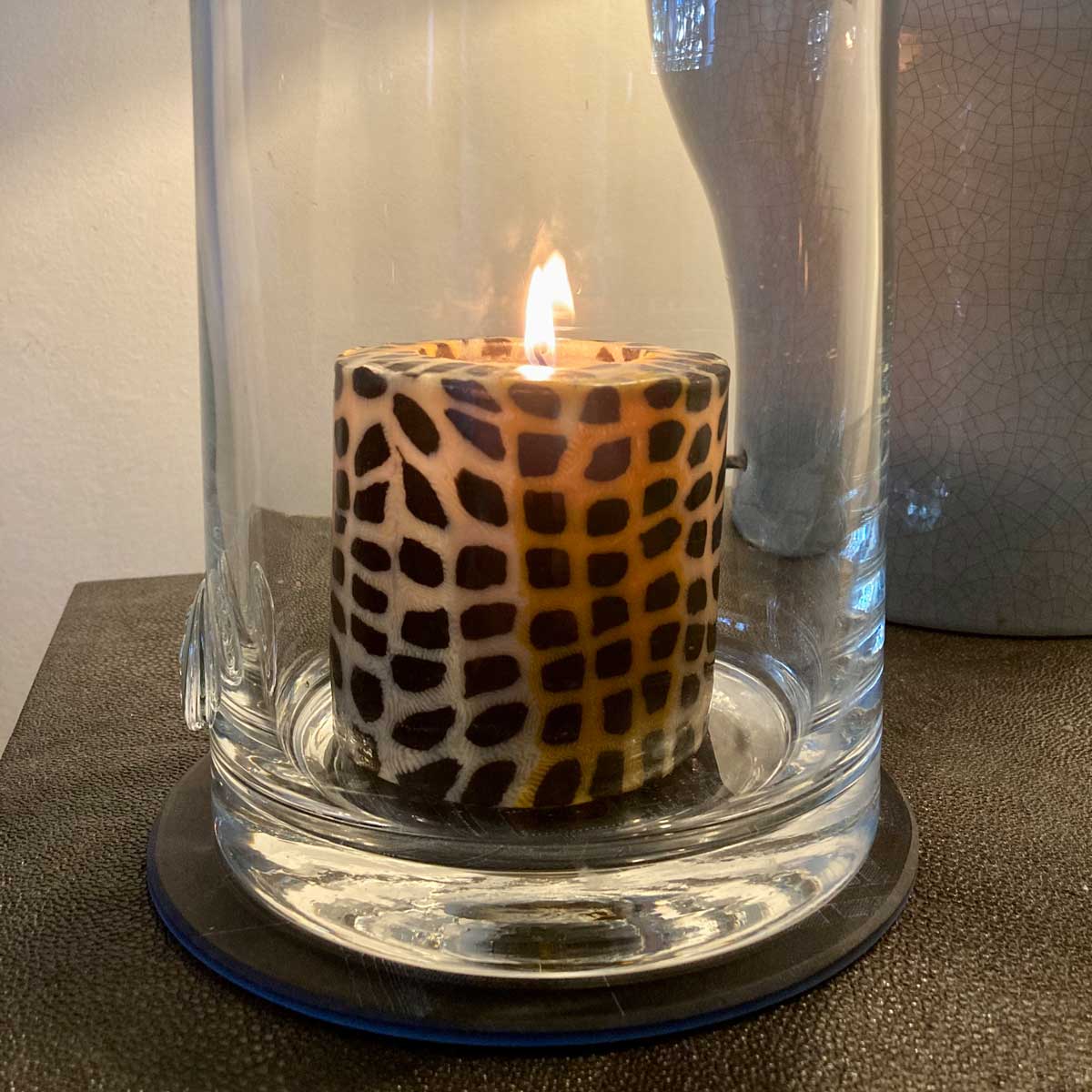 Cheetal animal print pillar candle