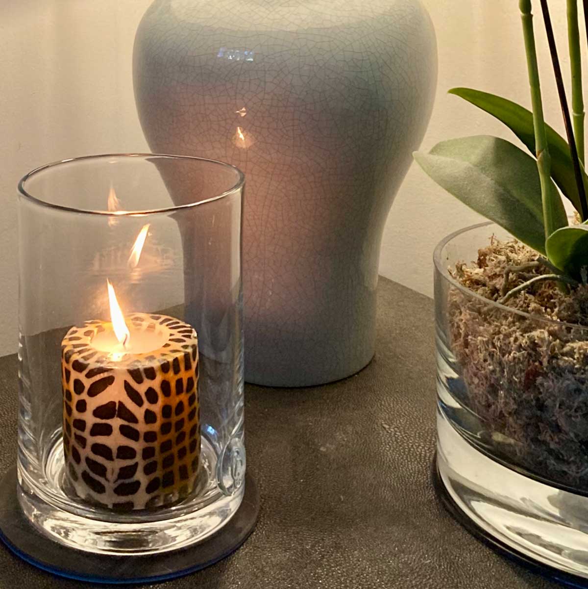 Cheetal animal print pillar candle