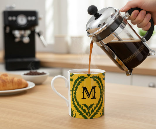 Yellow Mug With Green Wreath