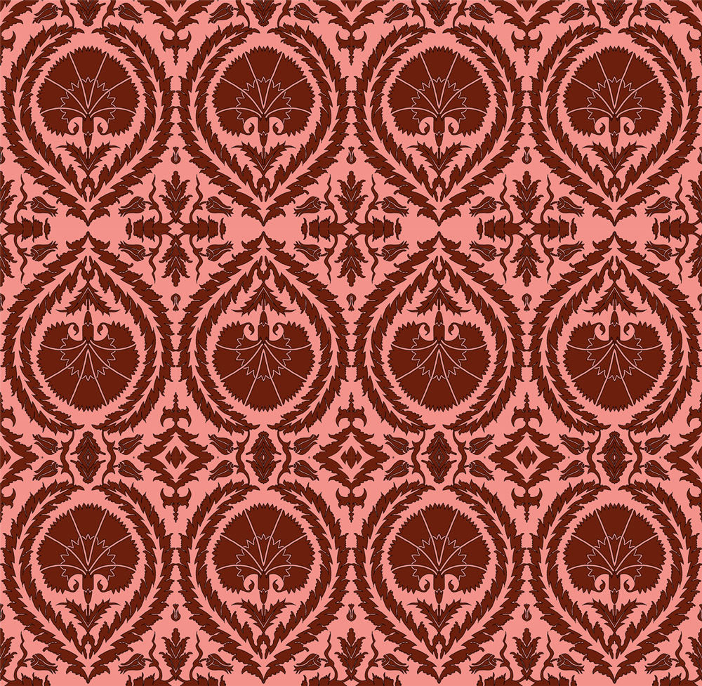 Wallpaper Acanthus and Wreath Red on Pink - £37.50 per sq metre