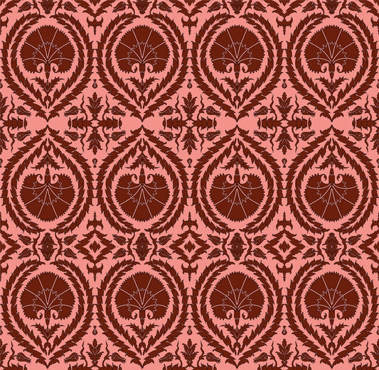 Wallpaper Acanthus and Wreath Red on Pink - £37.50 per sq metre