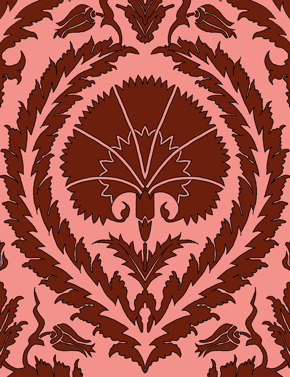 Wallpaper Acanthus and Wreath Red on Pink - £37.50 per sq metre