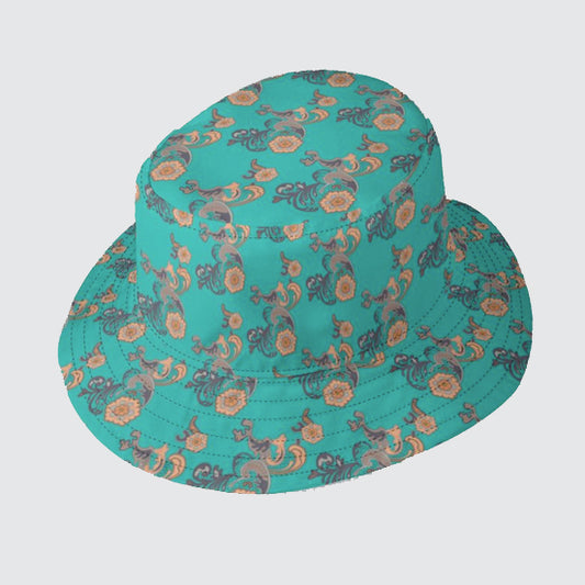 Bucket Hat - Turquoise With Lace Flower Design