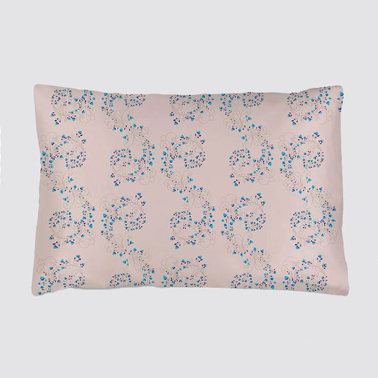 Silk Pillowcase - Pink With Fibonacci Turquoise Flowers