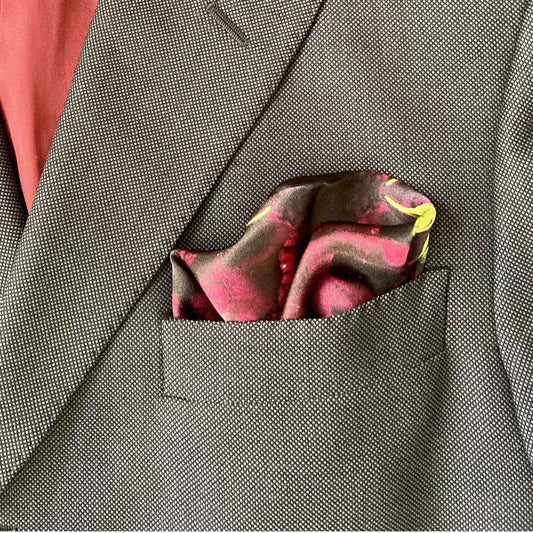 Silk Pocket Square - Red Roses - Machined Hem