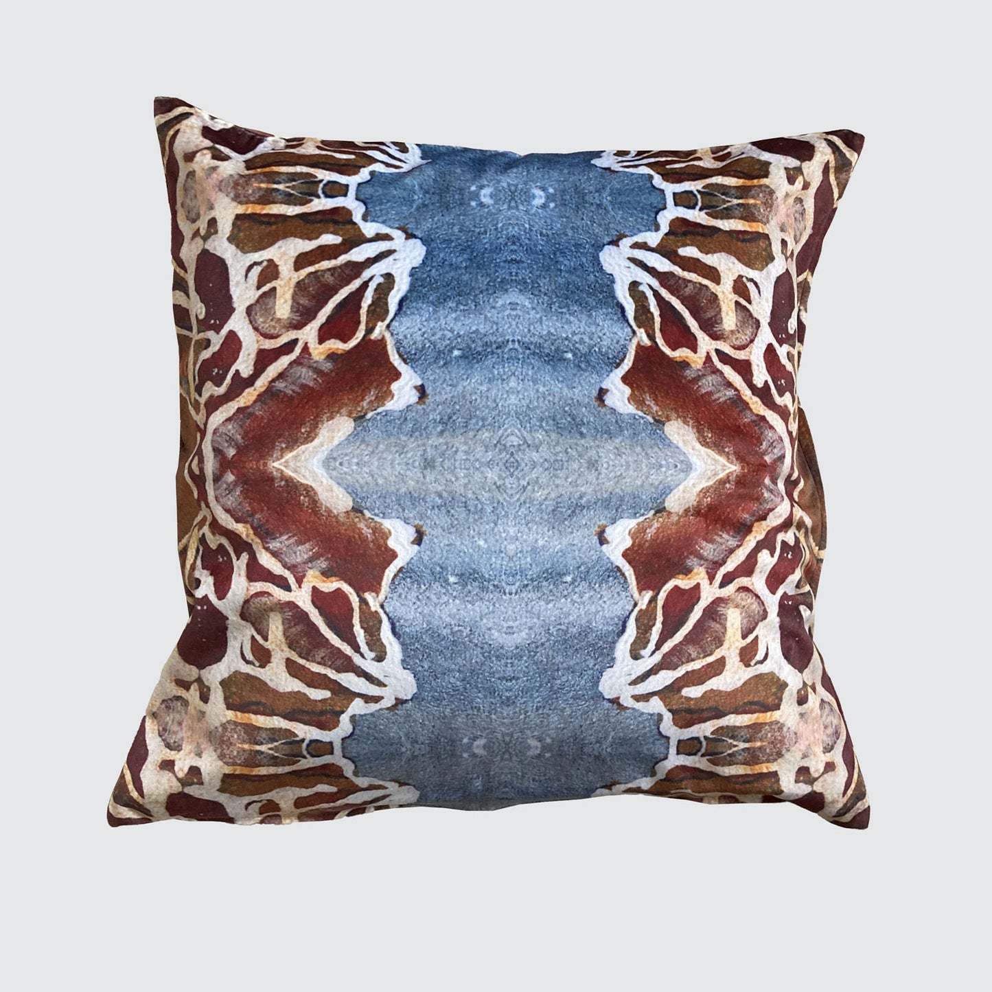 Velvet Cushion - Orange Blue Rose Detail