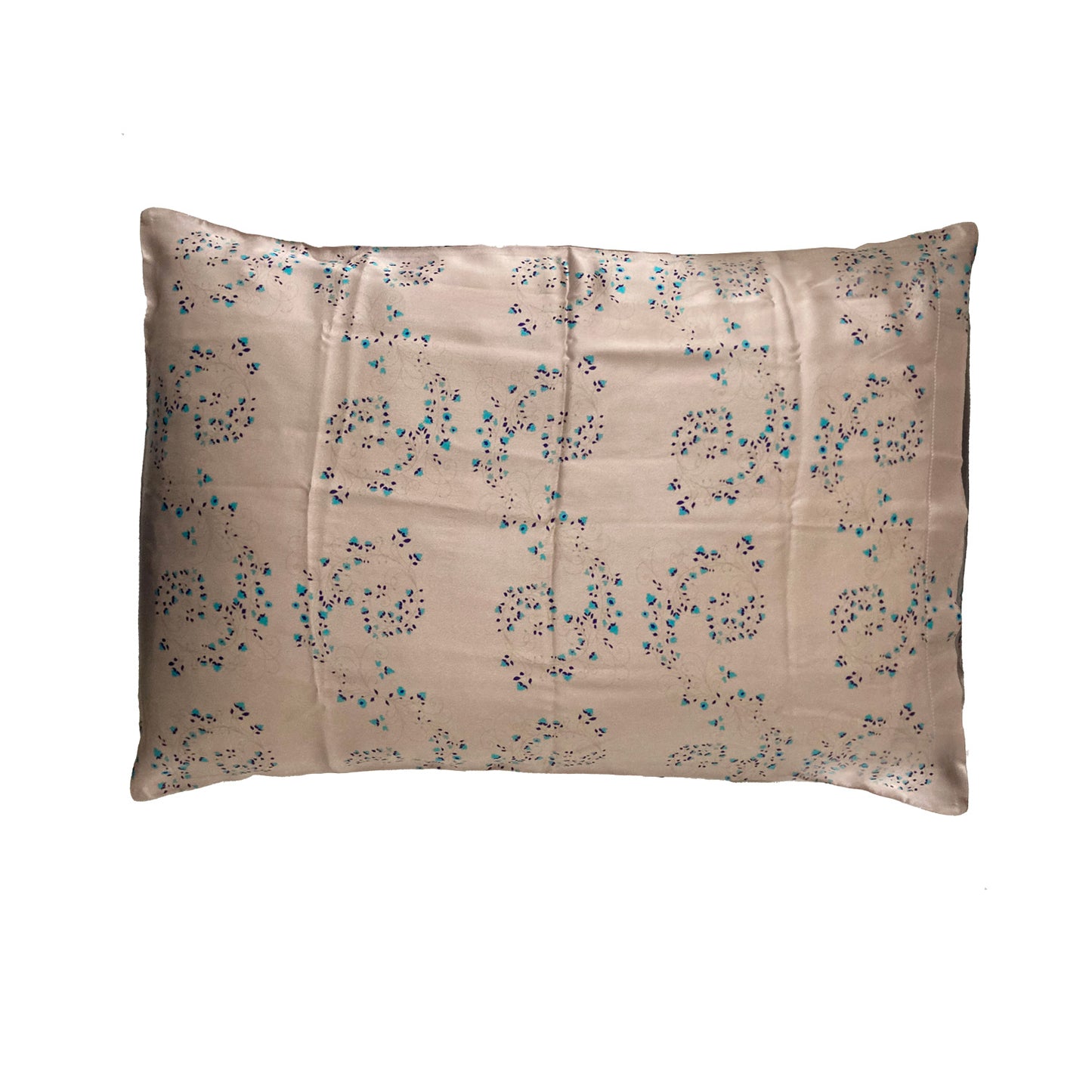 Silk Pillowcase - Pink With Fibonacci Turquoise Flowers