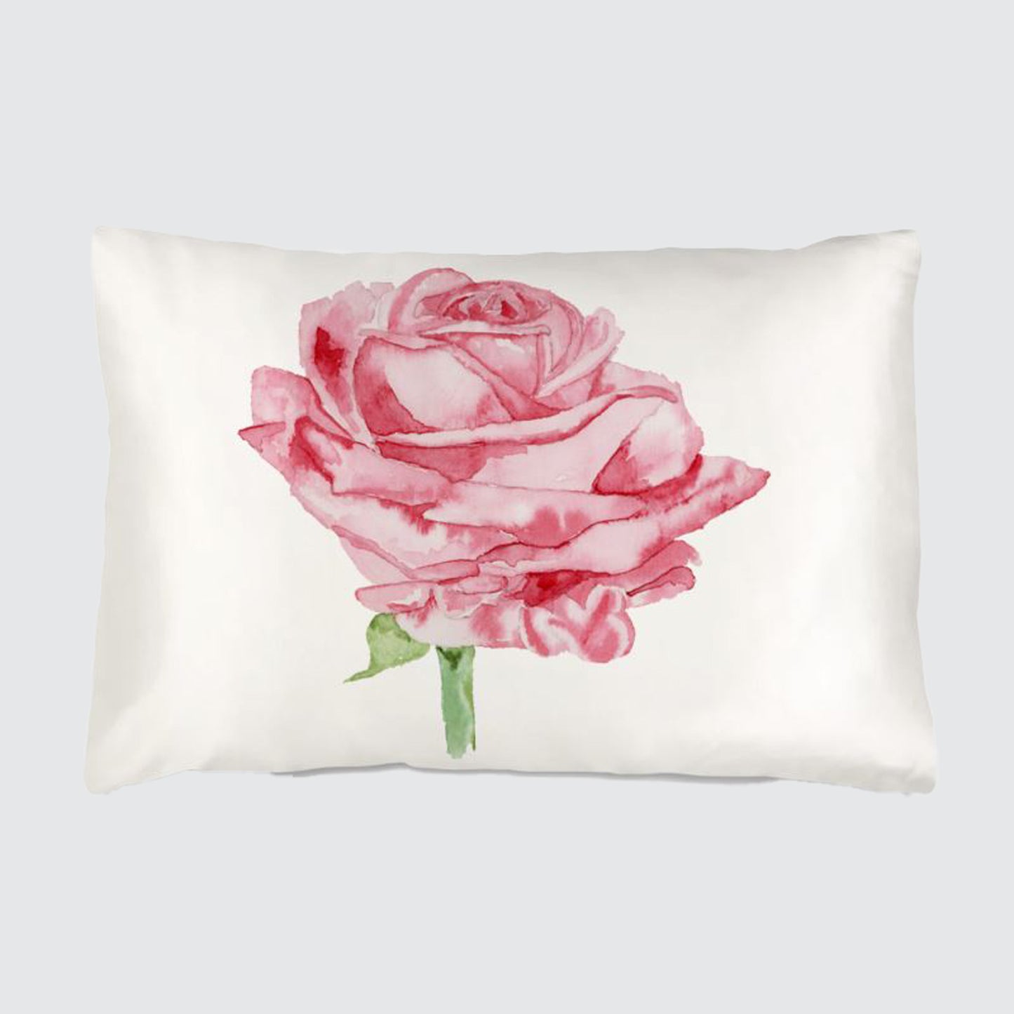 Silk Pillowcase With Red Watercolour Rose