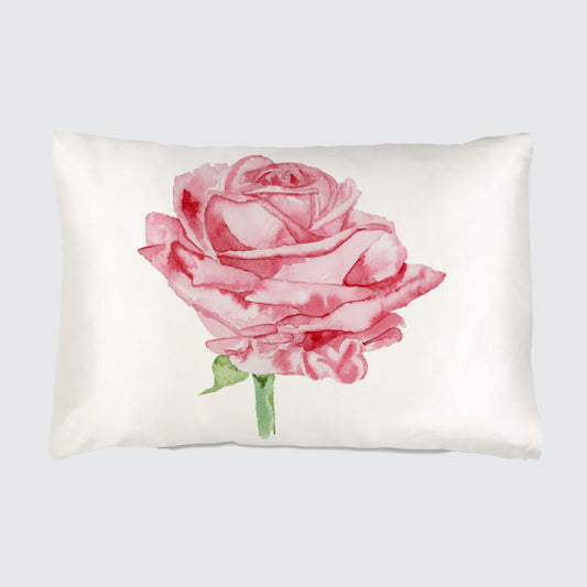 Silk Pillowcase With Red Watercolour Rose