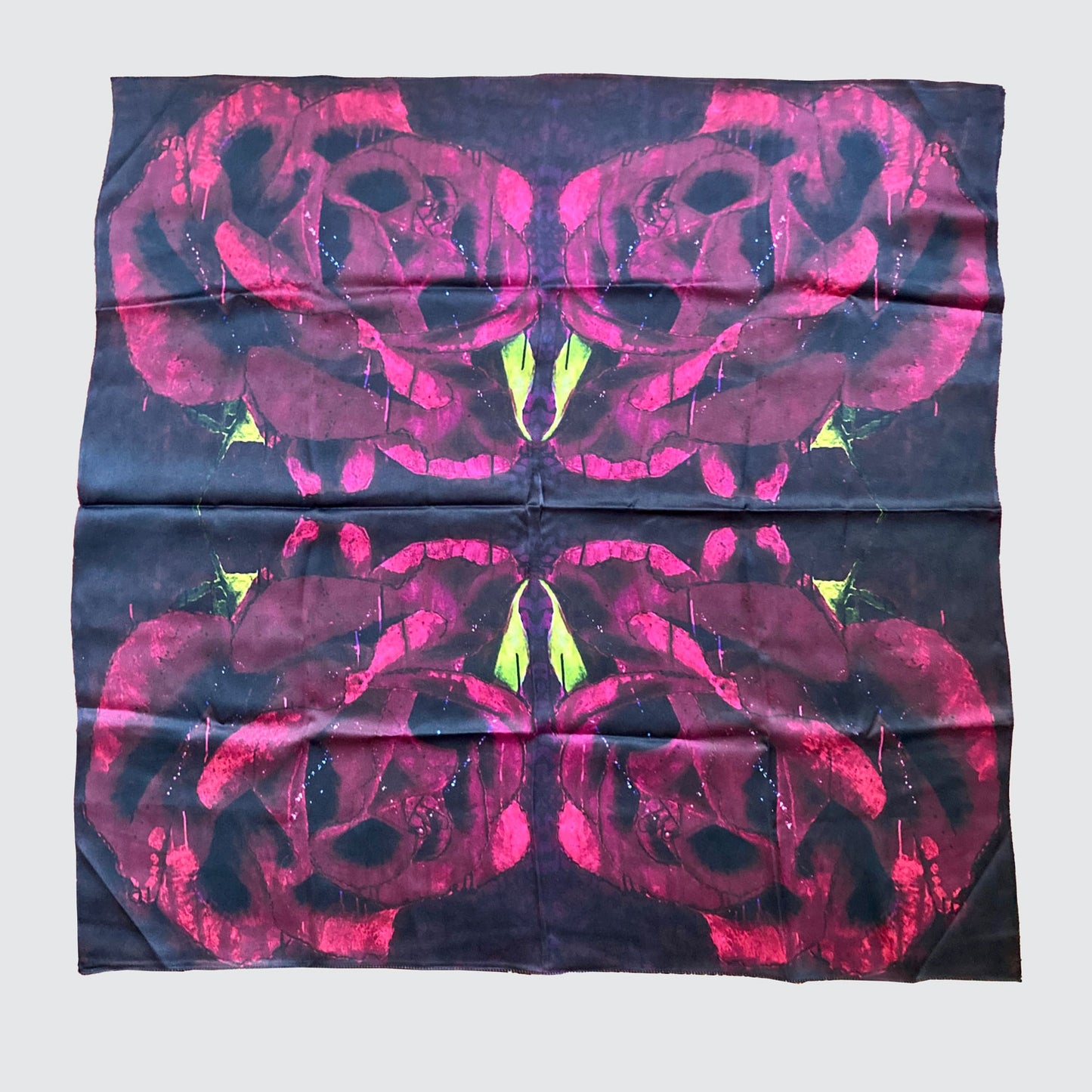 Silk Scarf With Red Roses - Machined Hems