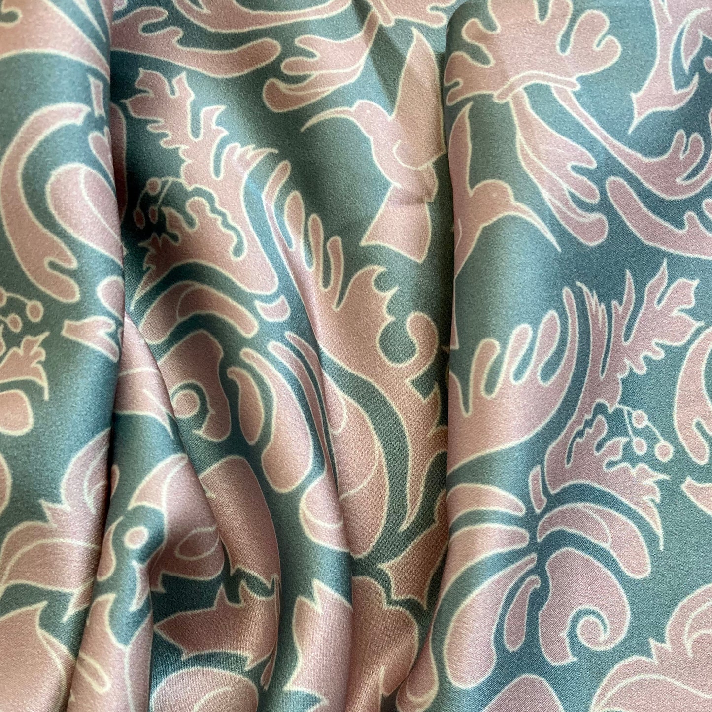 Silk Pillowcase - Hummingbird Damask In Pink And Sage Green