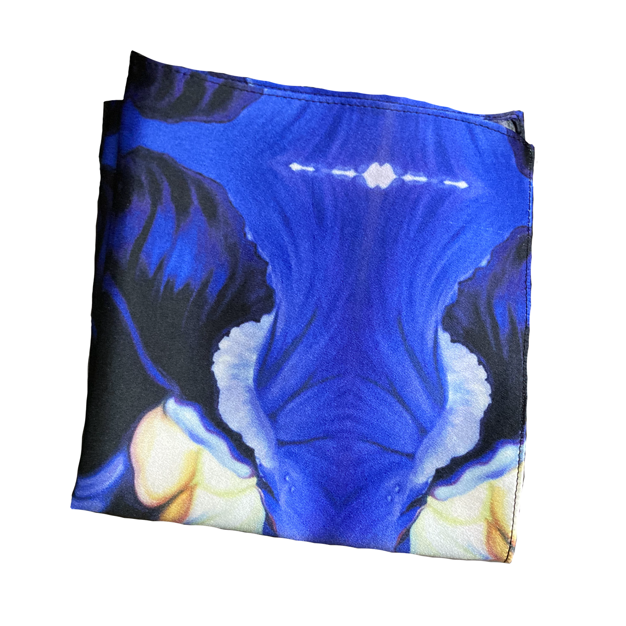 Silk Pocket Square - Blue Viola Design - Machined Hem