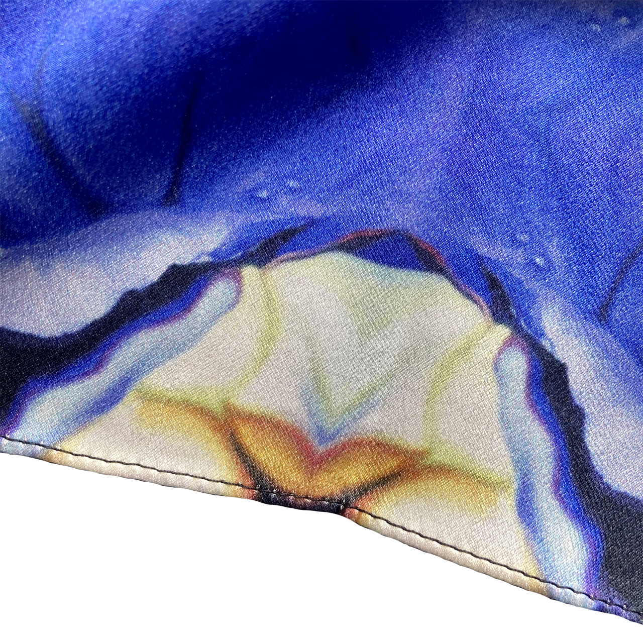 Silk Pocket Square - Blue Viola Design - Machined Hem