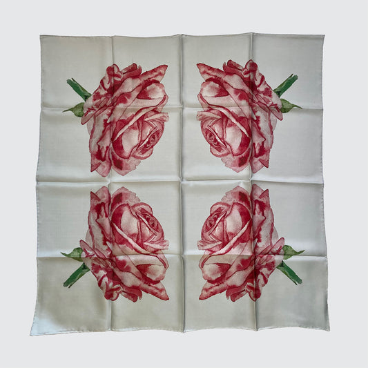 Silk Scarf With Watercolour Roses - Hand-Rolled Hems