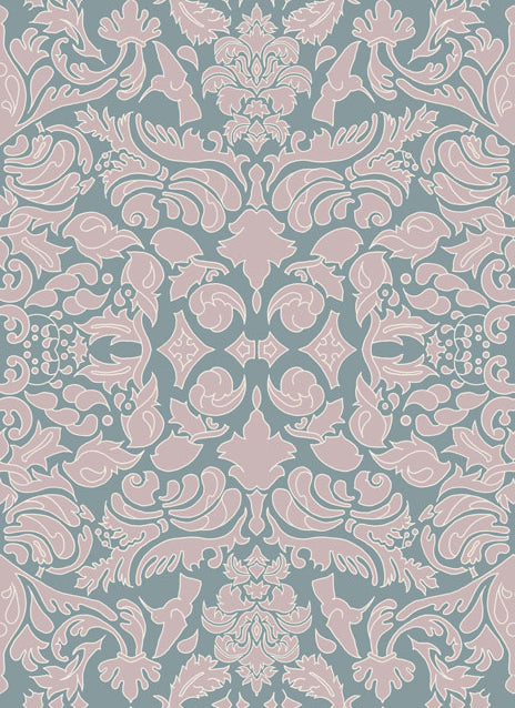 Wallpaper Hummingbird Damask Pink Sage - £37.50 per sq metre