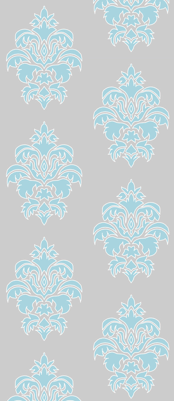 Wallpaper Damask Flower Blue On Grey - £37.50 per sq metre