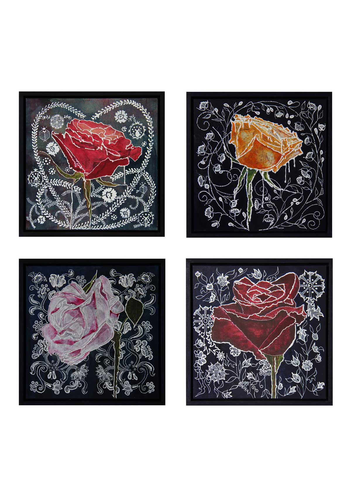 Original Art - 4 Piece Roses and Foliage