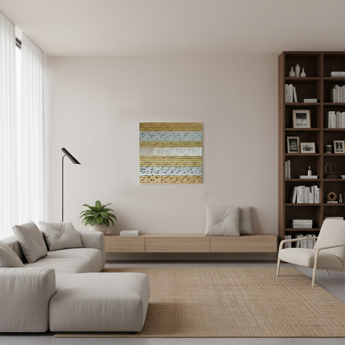 Abstract oil painting of Gold Stripes in a Loving room