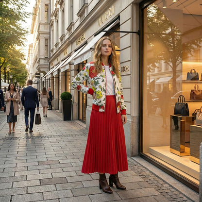 Bomber Jacket - White with Flowers