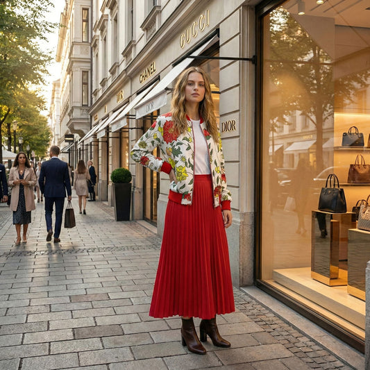 Bomber Jacket - White with Flowers