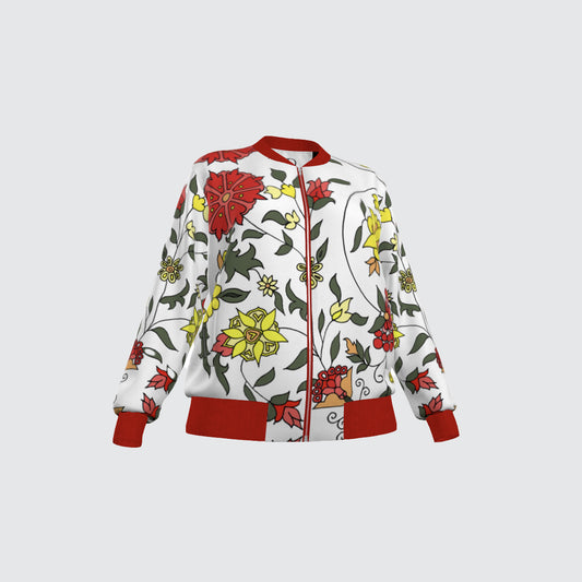 Bomber Jacket - White with Flowers