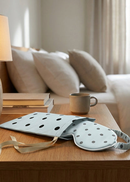Silk Eye Mask - Blue with Polka Dots