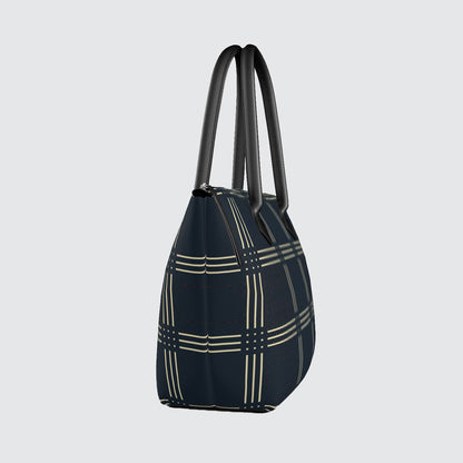 Handbag - Tote - Satin - Navy With Grid