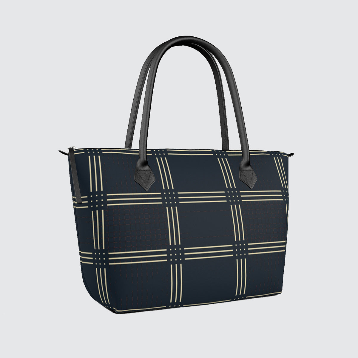 Handbag - Tote - Satin - Navy With Grid