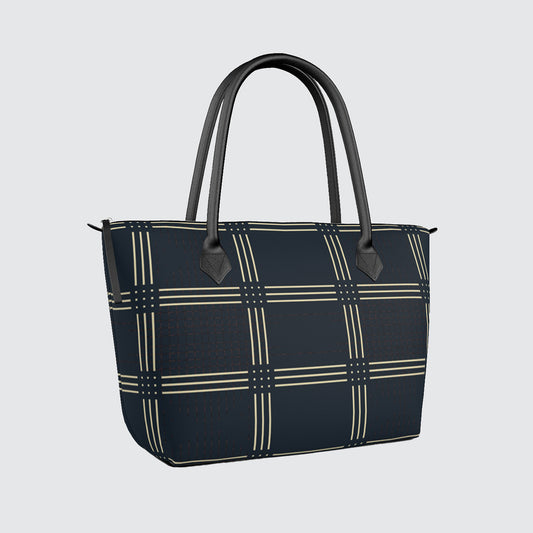 Handbag - Tote - Satin - Navy With Grid