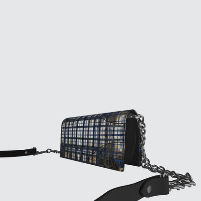 Leather Evening Handbag With Blue Koi And Tartan