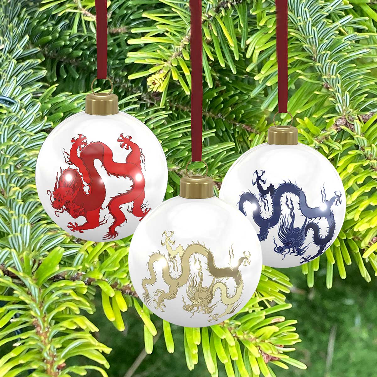 Bone China Bauble Decorations - 3 pack - Dragon Design