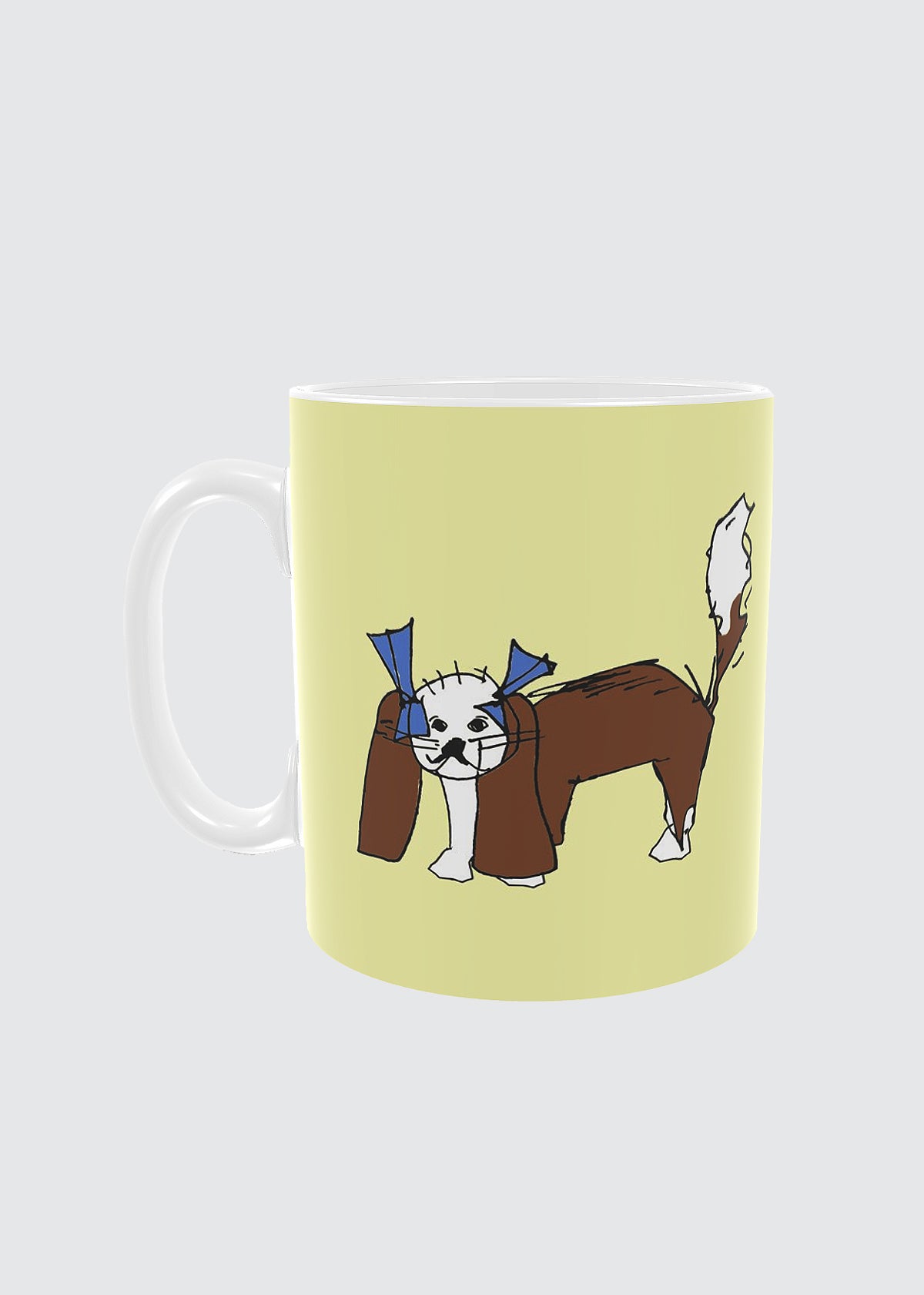 Yellow Mug with a King Charles Cavalier dog design.