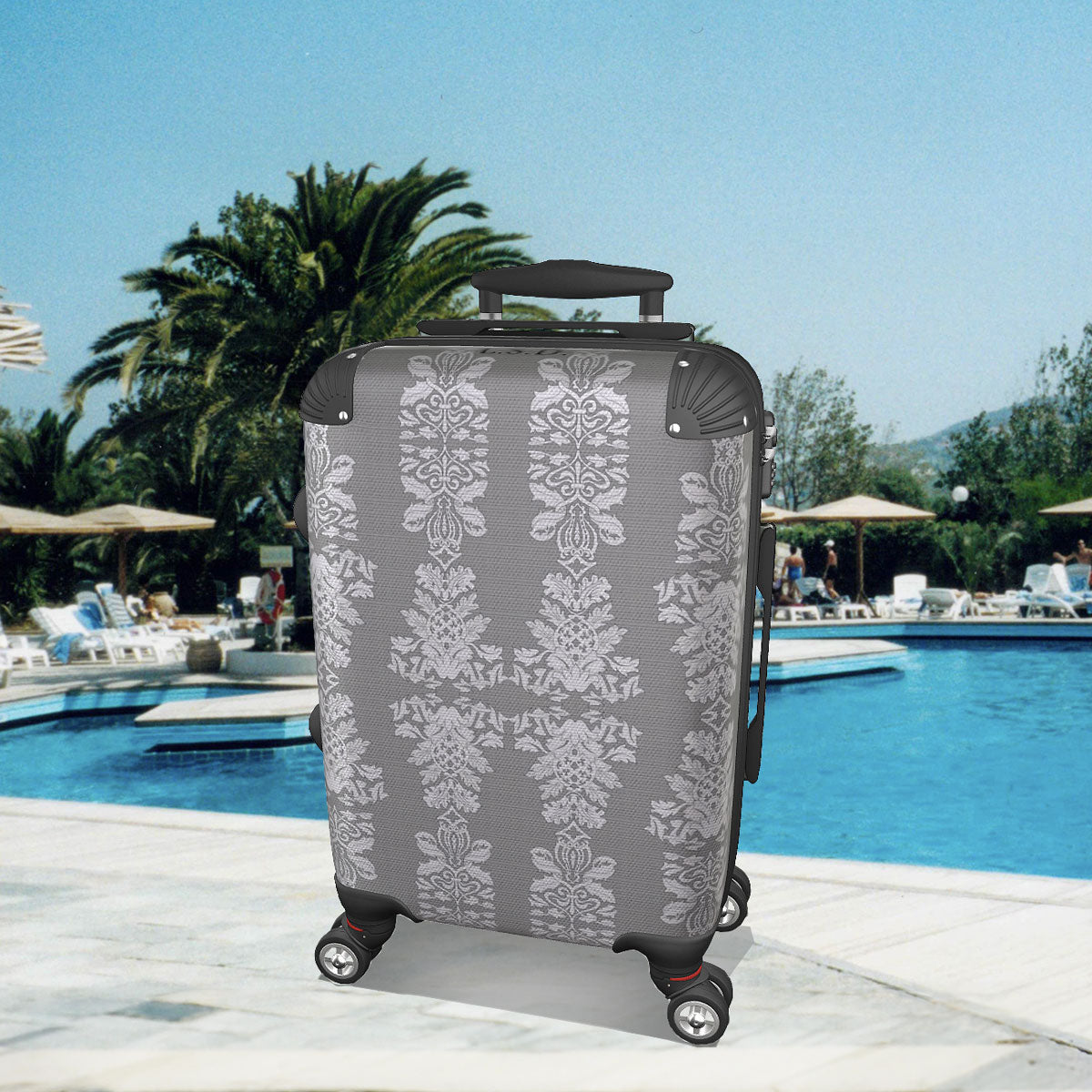 Suitcase - Cabin 55cm and 45cm - Damask On Grey