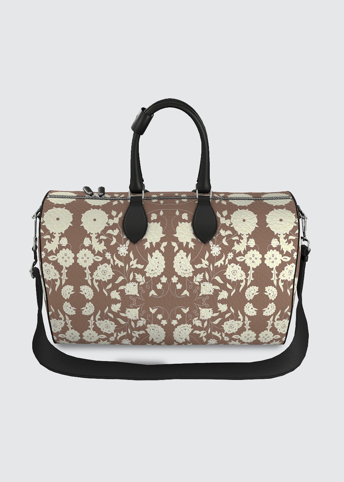 Duffle Bag - White Flowers on Mocha