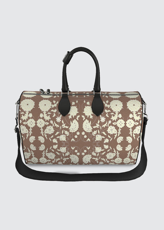Duffle Bag - White Flowers on Mocha