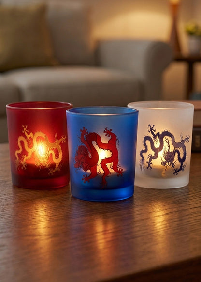 Three Dragon Glass Tealight Holders