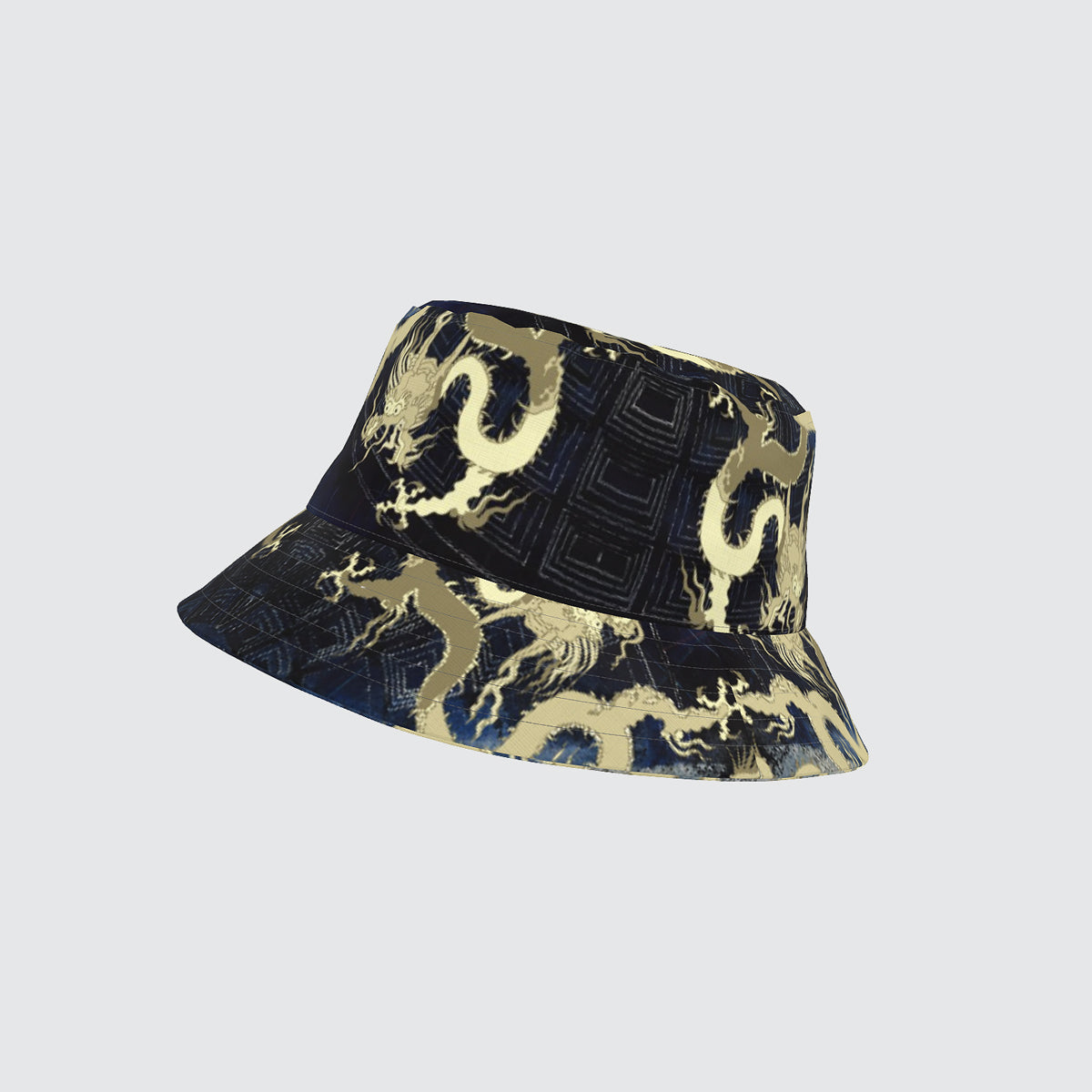 Bucket Hat - Blue with Golden Dragon