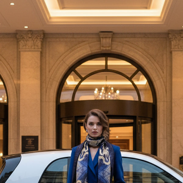 Silk Scarf With Golden Dragon - Hand-Rolled Hems