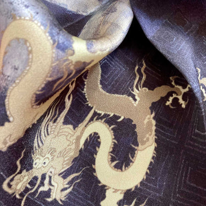 Silk Scarf With Golden Dragon - Hand-Rolled Hems