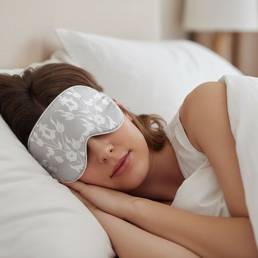 Silk Eye Mask - Grey with White Foliage