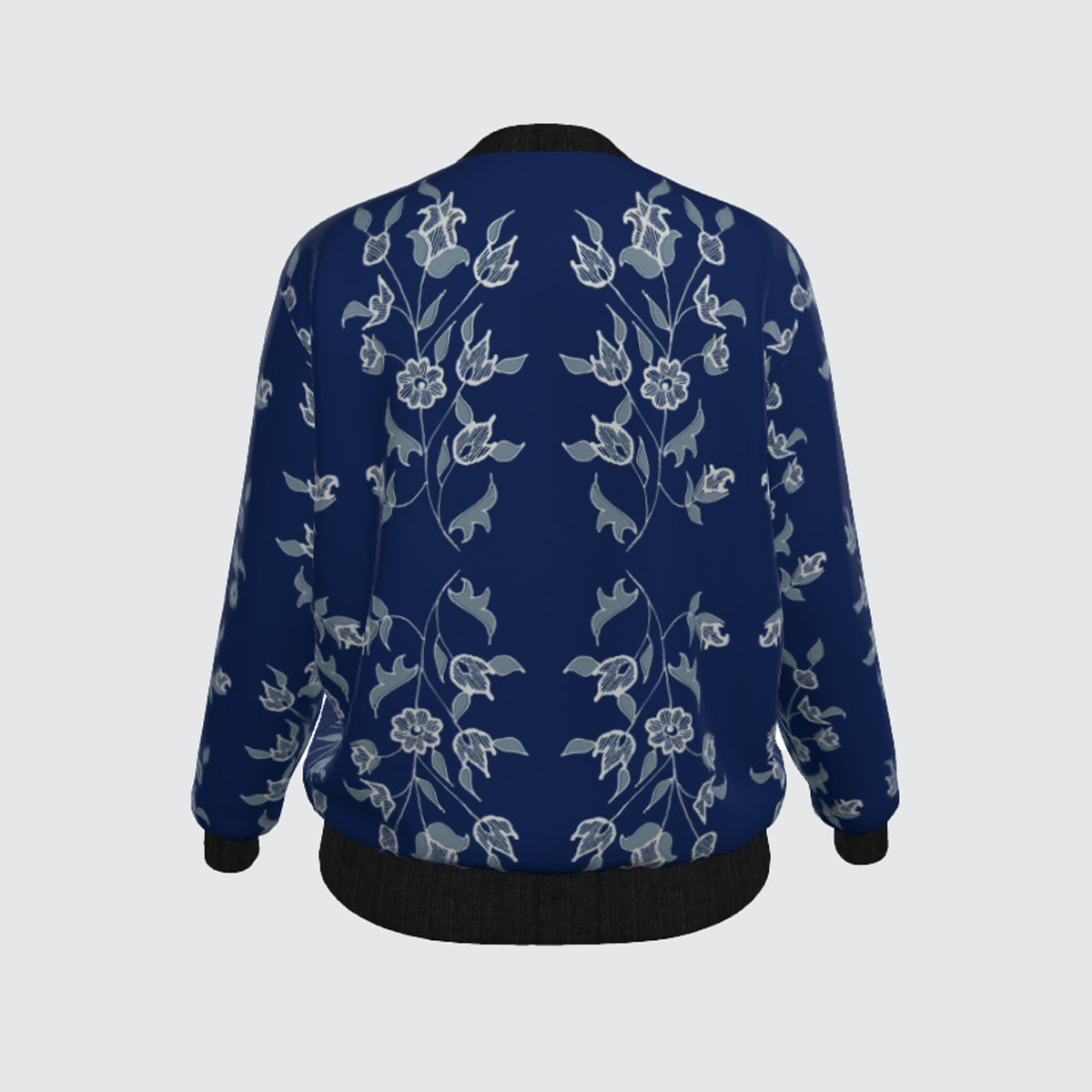 Bomber Jacket - Blue with White Foliage