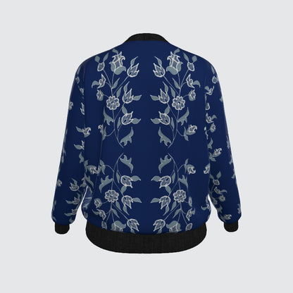 Bomber Jacket - Blue with White Foliage